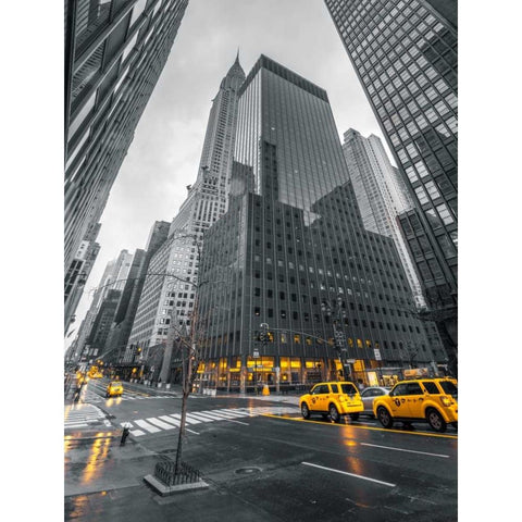 Traffic signal on New York city street Black Modern Wood Framed Art Print with Double Matting by Frank, Assaf
