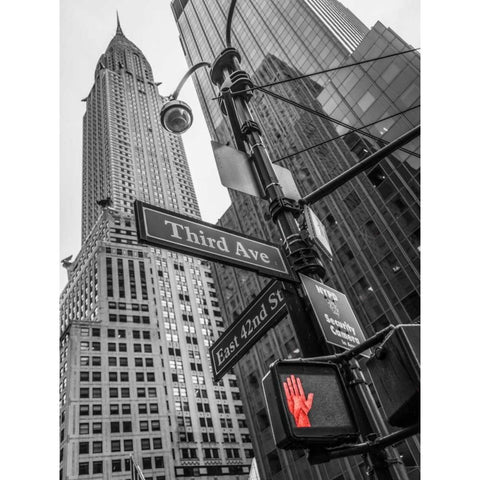 Street sign boards and Chrysler Building in New York city Black Modern Wood Framed Art Print with Double Matting by Frank, Assaf