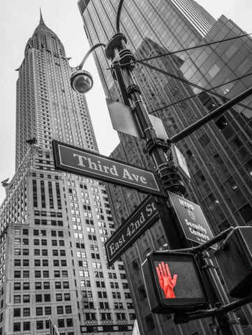 Street sign boards and Chrysler Building in New York city White Modern Wood Framed Art Print with Double Matting by Frank, Assaf