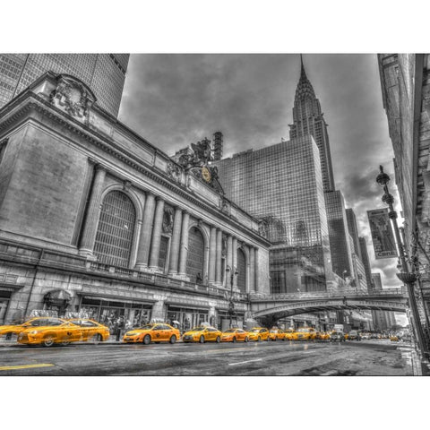 Cab on New York city street Gold Ornate Wood Framed Art Print with Double Matting by Frank, Assaf