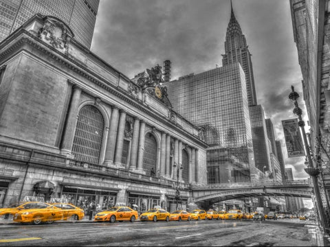 Cab on New York city street White Modern Wood Framed Art Print with Double Matting by Frank, Assaf