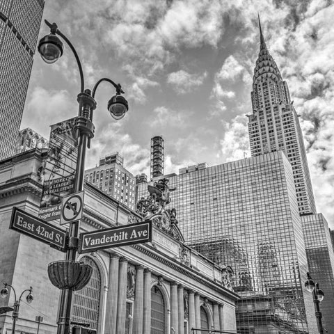 New York city scape with Chrysler Building Black Modern Wood Framed Art Print with Double Matting by Frank, Assaf