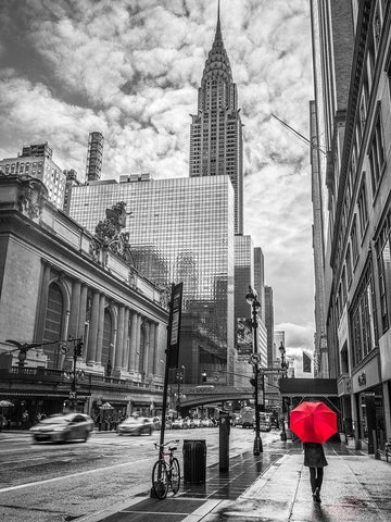 New York city scape with Chrysler Building,FTBR 1854 White Modern Wood Framed Art Print with Double Matting by Frank, Assaf