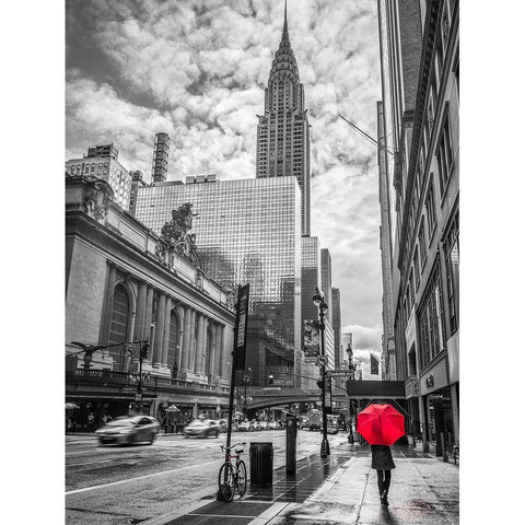 New York city scape with Chrysler Building,FTBR 1854 Black Modern Wood Framed Art Print with Double Matting by Frank, Assaf