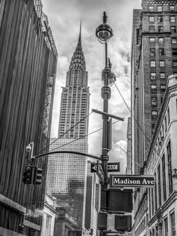 New York city scape with Chrysler Building White Modern Wood Framed Art Print with Double Matting by Frank, Assaf