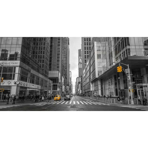 Cab on New York city street Black Modern Wood Framed Art Print with Double Matting by Frank, Assaf