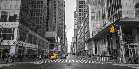 Cab on New York city street Black Ornate Wood Framed Art Print with Double Matting by Frank, Assaf