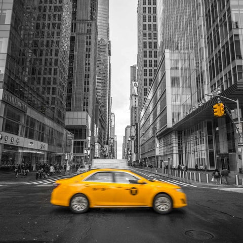 Cab on New York city street Black Modern Wood Framed Art Print with Double Matting by Frank, Assaf