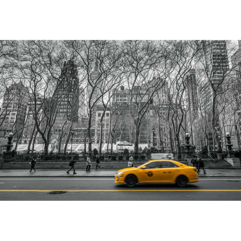 Cab on New York city street Black Modern Wood Framed Art Print with Double Matting by Frank, Assaf