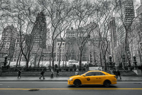 Cab on New York city street Black Ornate Wood Framed Art Print with Double Matting by Frank, Assaf