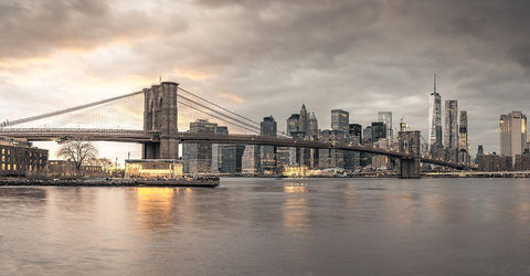 Brooklyn Bridge-New York Black Ornate Wood Framed Art Print with Double Matting by Frank, Assaf