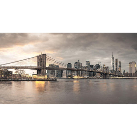 Brooklyn Bridge-New York Black Modern Wood Framed Art Print with Double Matting by Frank, Assaf