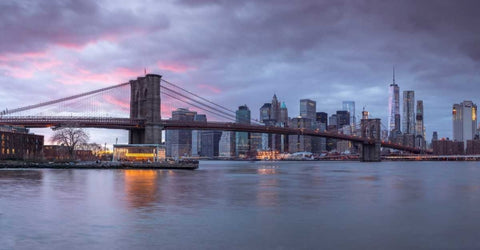 Brooklyn Bridge over East river, New York Black Ornate Wood Framed Art Print with Double Matting by Frank, Assaf