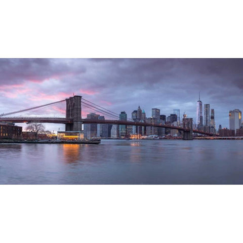 Brooklyn Bridge over East river, New York White Modern Wood Framed Art Print by Frank, Assaf