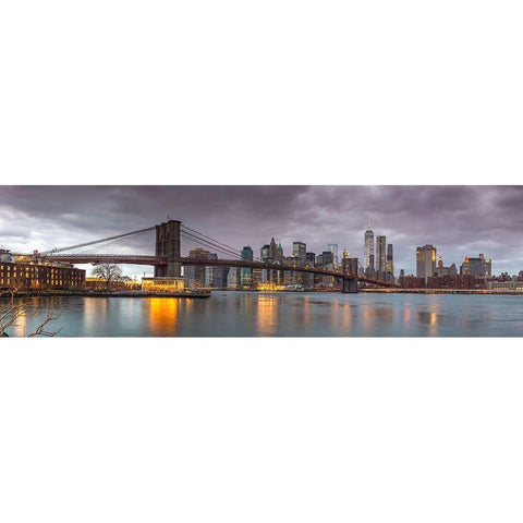 Brooklyn Bridge and Manhattan skyline, New York, FTBR-1835 Black Modern Wood Framed Art Print with Double Matting by Frank, Assaf