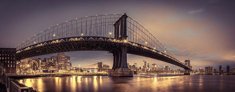 Manhattan bridge and New York city skyline, FTBR-1836 Black Ornate Wood Framed Art Print with Double Matting by Frank, Assaf