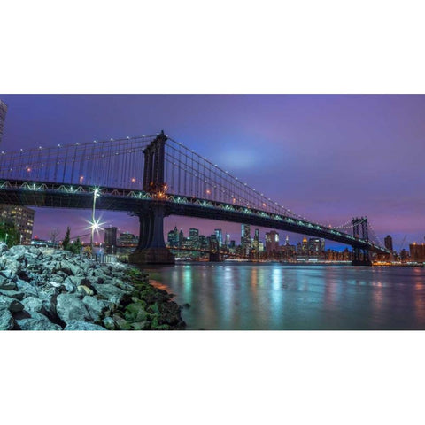 Manhattan bridge and New York city skyline, FTBR-1837 Black Modern Wood Framed Art Print with Double Matting by Frank, Assaf