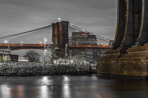 Brooklyn Bridge-New York White Modern Wood Framed Art Print with Double Matting by Frank, Assaf