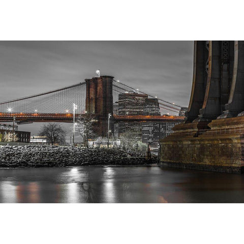 Brooklyn Bridge-New York Black Modern Wood Framed Art Print with Double Matting by Frank, Assaf