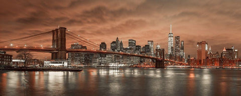 Brooklyn Bridge and Manhattan White Modern Wood Framed Art Print with Double Matting by Frank, Assaf