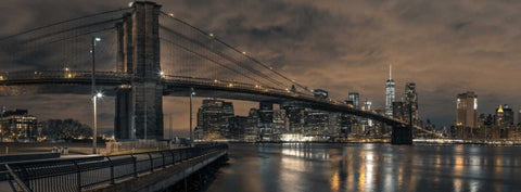 Brooklyn bridge over East river, New York Black Ornate Wood Framed Art Print with Double Matting by Frank, Assaf