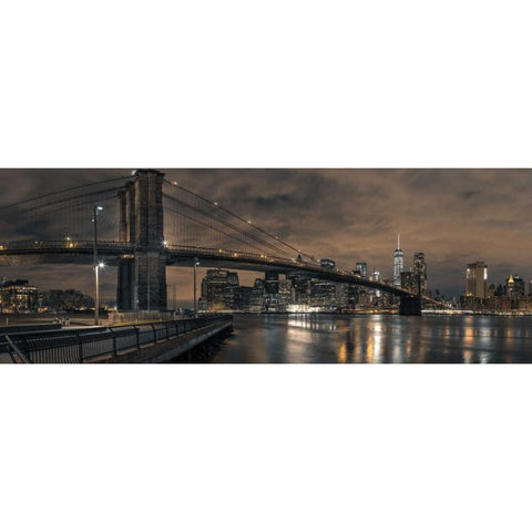 Brooklyn bridge over East river, New York White Modern Wood Framed Art Print by Frank, Assaf