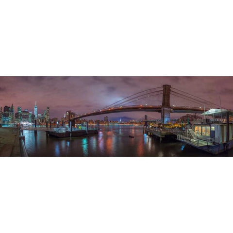 Brooklyn bridge over East river, New York Black Modern Wood Framed Art Print with Double Matting by Frank, Assaf