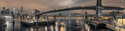 Brooklyn bridge over East river, New York Black Ornate Wood Framed Art Print with Double Matting by Frank, Assaf