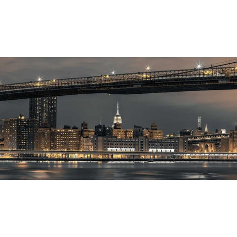 Evening view of Lower Manhattan skyline, New York Black Modern Wood Framed Art Print with Double Matting by Frank, Assaf