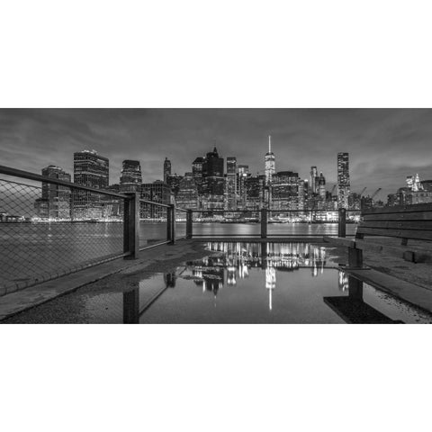 Lower Manhattan skyline in evening, New York Black Modern Wood Framed Art Print with Double Matting by Frank, Assaf