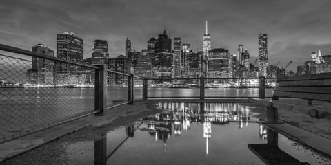 Lower Manhattan skyline in evening, New York Black Ornate Wood Framed Art Print with Double Matting by Frank, Assaf