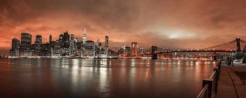 Lower Manhattan skyline in evening, New York Black Ornate Wood Framed Art Print with Double Matting by Frank, Assaf