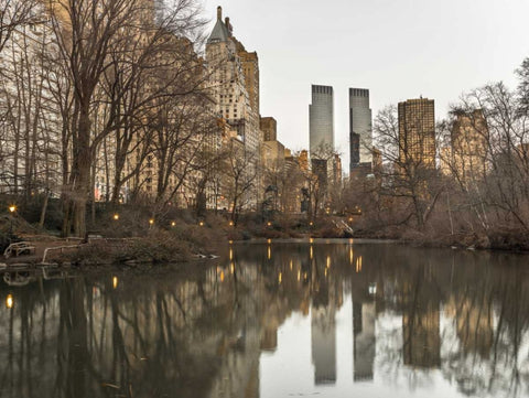 Central park with Manhattan skyline, New York Black Ornate Wood Framed Art Print with Double Matting by Frank, Assaf