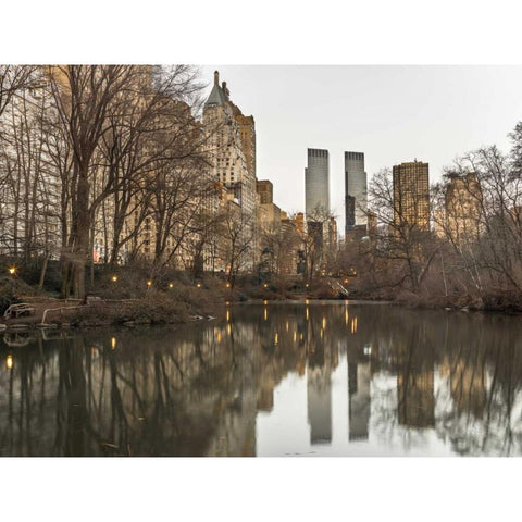 Central park with Manhattan skyline, New York Gold Ornate Wood Framed Art Print with Double Matting by Frank, Assaf