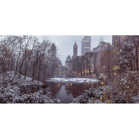 Central park with Manhattan skyline, New York Black Modern Wood Framed Art Print with Double Matting by Frank, Assaf