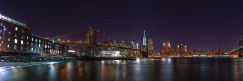 Brooklyn bridge and Lower Manhattan skyline, New York White Modern Wood Framed Art Print with Double Matting by Frank, Assaf