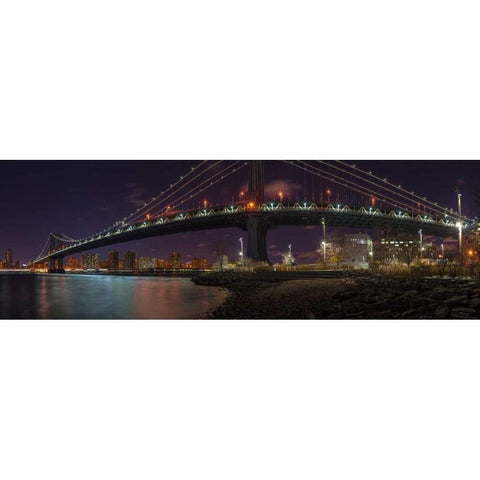 Manhattan bridge and Lower Manhattan skyline, New York Black Modern Wood Framed Art Print with Double Matting by Frank, Assaf