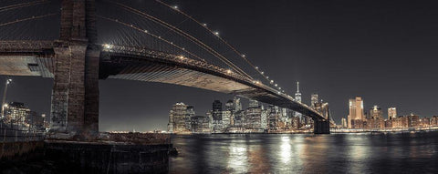 Brooklyn bridge over East river, Lower Manhattan, New York, FTBR-1910 White Modern Wood Framed Art Print with Double Matting by Frank, Assaf
