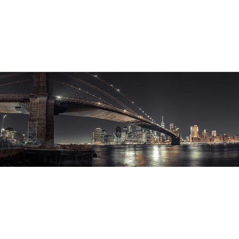 Brooklyn bridge over East river, Lower Manhattan, New York, FTBR-1910 Black Modern Wood Framed Art Print with Double Matting by Frank, Assaf