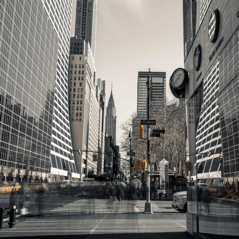 New York cityscape Black Modern Wood Framed Art Print with Double Matting by Frank, Assaf