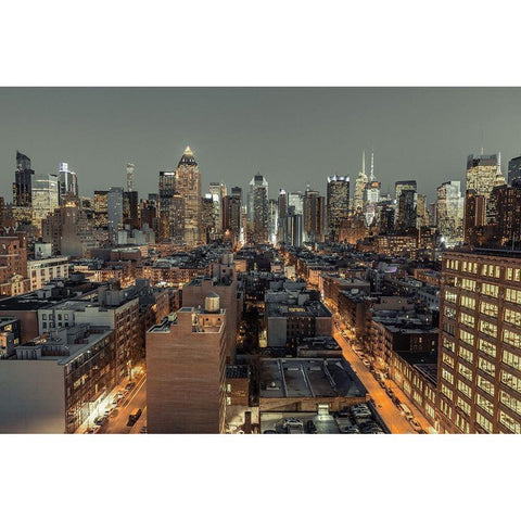 Lower Manhattan-New York Black Modern Wood Framed Art Print with Double Matting by Frank, Assaf