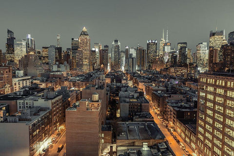 Lower Manhattan-New York Black Ornate Wood Framed Art Print with Double Matting by Frank, Assaf