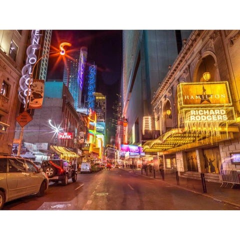 New York city stret in night White Modern Wood Framed Art Print by Frank, Assaf