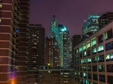 New York cityscape at night White Modern Wood Framed Art Print with Double Matting by Frank, Assaf