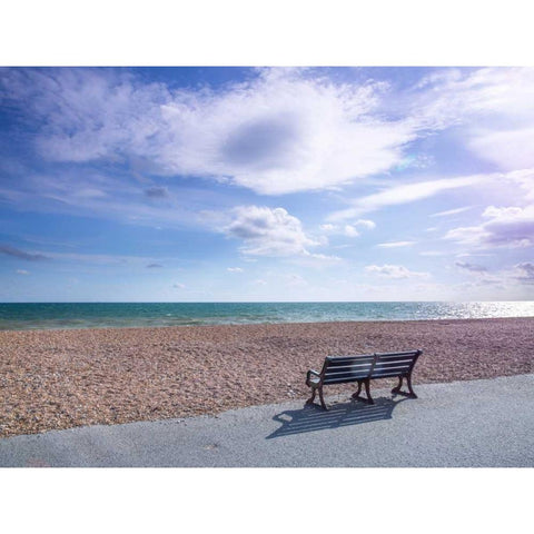 Bench at seaside promenade Gold Ornate Wood Framed Art Print with Double Matting by Frank, Assaf