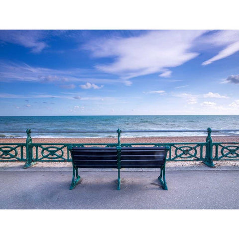 Bench at seaside promenade Black Modern Wood Framed Art Print by Frank, Assaf
