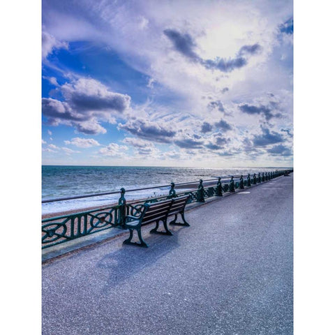 Bench at seaside promenade Black Modern Wood Framed Art Print with Double Matting by Frank, Assaf