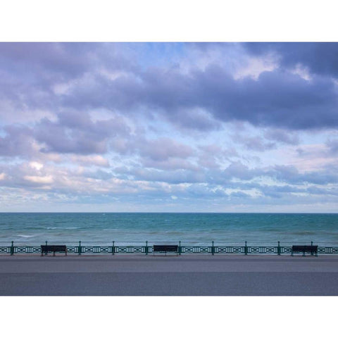 Benches at seaside promenade Gold Ornate Wood Framed Art Print with Double Matting by Frank, Assaf