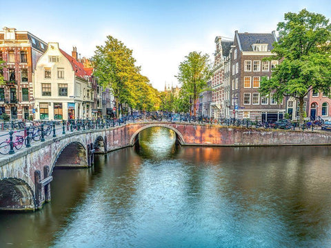 Canal through Amsterdam city Black Ornate Wood Framed Art Print with Double Matting by Frank, Assaf