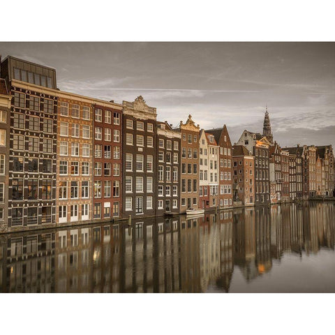 Houses alongside canal-Amsterdam Black Modern Wood Framed Art Print with Double Matting by Frank, Assaf